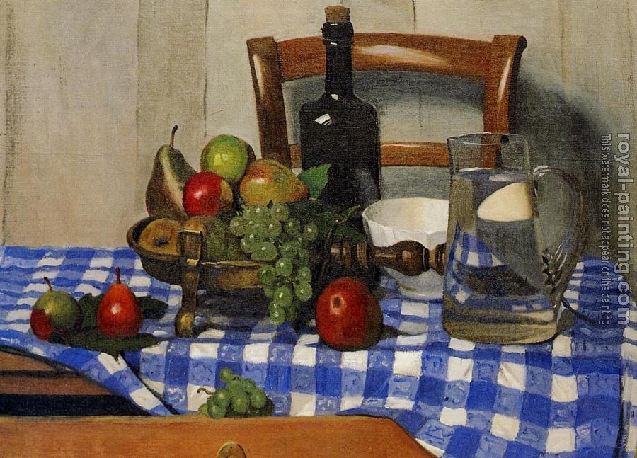 Felix Vallotton : Still Life with Blue Checkered Tablecloth